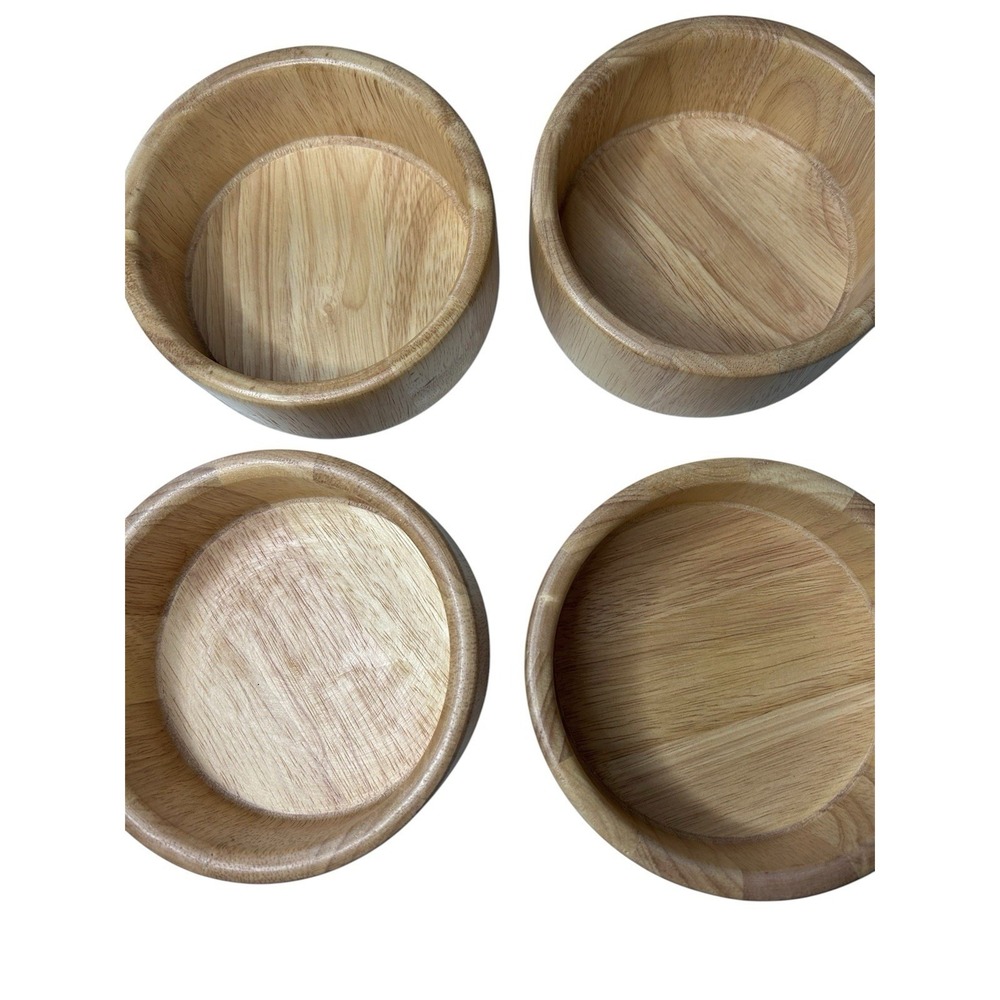 Vintage Wooden Bowls Farmhouse 6" Salad Bowls Set Of 4